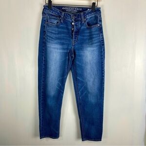 American Eagle Button Fly Stretch Vintage High Rise Denim Blue Jeans 4 Regular